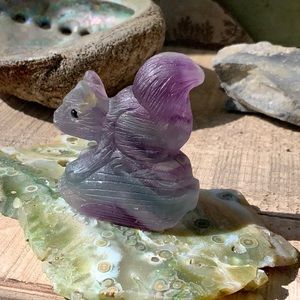 RAINBOW FLUORITE HAND CARVED SQUIRREL